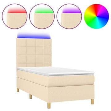 Vidaxl Box spring postelja z vzmetnico LED krem 90x200 cm blago