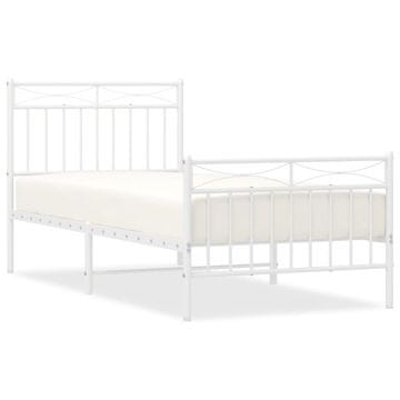 Vidaxl Kovinski posteljni okvir z vzglavjem in vznožjem bel 90x200 cm
