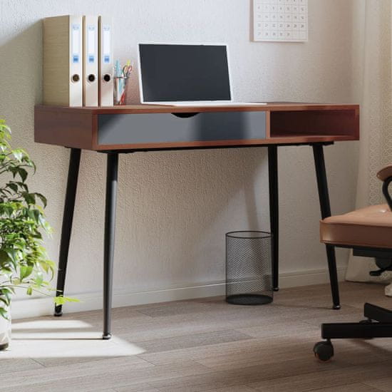 Vidaxl Računalniška miza s predalom rjava 110x50x75 cm inženirski les