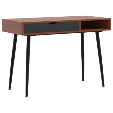 Vidaxl Računalniška miza s predalom rjava 110x50x75 cm inženirski les