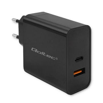 shumee Qoltec Super hitri PD polnilnik | 1x USB-C | 1x USB | 65 W | 5–20 V | 1,5–3,25 A | Prenosnik | Pametni telefon | Črna