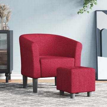 Vidaxl vidaXL Klubski fotelj s podnožjem, vinsko rdeč, oblazinjen s tkanino