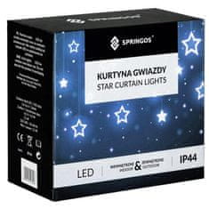 Springos novoletne lučke zavesa zvezde 138 LED 6500K 8 funkcij 2,5 + 1,7m