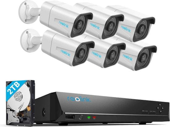 Reolink Komplet zunanjih nadzornih kamer 4K, zunanja IP kamera 6X 8MP PoE s pametnim zaznavanjem ljudi in vozil, 8CH 2TB HDD NVR za 24/7 video nadzor, 30M IR nočni vid, RLK8-800B6-A