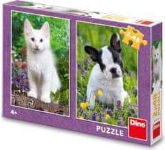 Dino Puzzle Buldog in maček 2x48 kosov