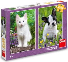 Dino Puzzle Buldog in maček 2x48 kosov