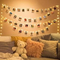 HOME & MARKER® Luči na traku, LED trak, Obešanje fotografij, Luči s sponkami (3 m) | PHOTOGLO