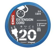 Emos Vremensko odporen podaljšek 20 m / 1 vtičnica / modra / silikonska / 230 V / 1,5 mm2