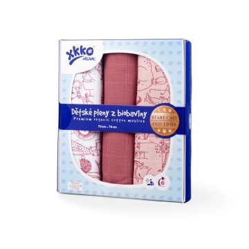 XKKO Organic Old times - Bio bombažne plenice - Safari Mesa Rose MIX, 70x70