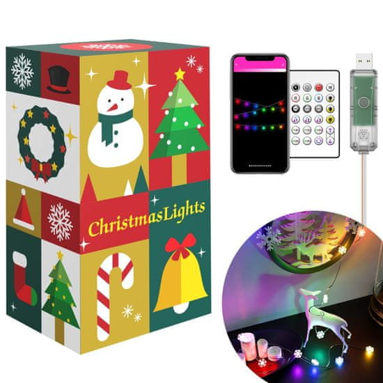 Family Christmas Pametni svetlobni niz bluetooth - snežinke USB 20 RGBIC LED 2m