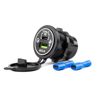 AMIO Vgradna vodoodporna USB + USB-C vtičnica za avto 12/24V QC 3.0