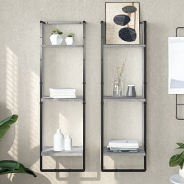 Vidaxl vidaXL Stenska polica s 3 policami, siva, hrast sonoma, 30x25x100 cm