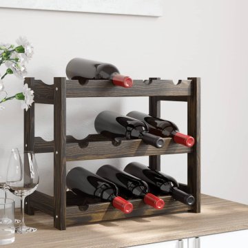 shumee vidaXL Stojalo za vino 12 steklenic črna trdna borovina
