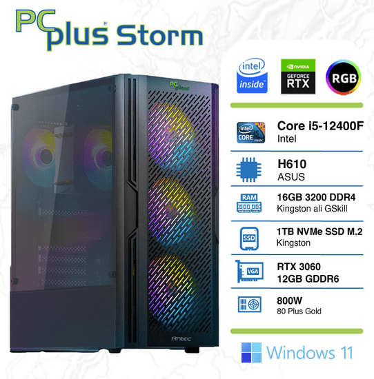 PCplus Storm namizni računalnik, i5-12400F, 16GB, SSD1TB, RTX3060, W11H (144906)