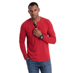 OMBRE Moška majica z dolgimi rokavi HENLEY rdeča MDN124088 S