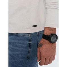 OMBRE Moška majica z dolgimi rokavi HENLEY svetlo siva MDN124087 S