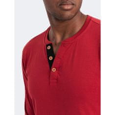 OMBRE Moška majica z dolgimi rokavi HENLEY rdeča MDN124088 S