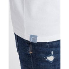 OMBRE Moška bombažna majica REGLAN bela in temno modra MDN124093 S