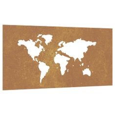 Vidaxl Vrtna stenska dekoracija 105x55 cm corten jeklo zemljevid sveta
