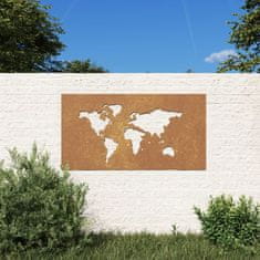 Vidaxl Vrtna stenska dekoracija 105x55 cm corten jeklo zemljevid sveta