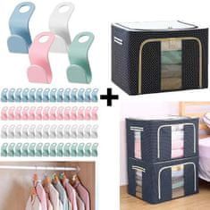 Mormark Komplet za organizacijo oblačil in ostalih predmetov, Tekstilna škatla za shranjevanje + Kljukice za obešalnik (20 kosov) | STACKHOOKS