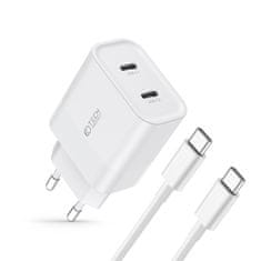 Tech-protect C20W polnilnik 2x USB-C 20W + kabel USB-C, bela