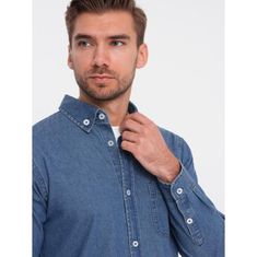 OMBRE Klasična moška srajca iz džinsa SLIM modra MDN124130 S