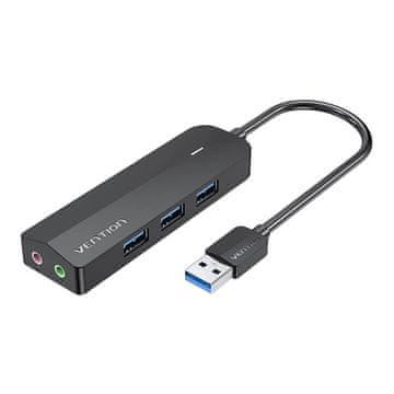 slomart USB 3.0 vozlišče s 3 priključki, zvočno kartico in napajalnikom vention chibb 0,15 m črno