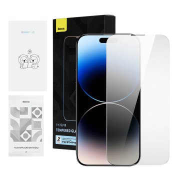 BASEUS baseus zasebnostno kaljeno steklo za iphone 14 pro max (2 kosa) + komplet za čiščenje + komplet za namestitev