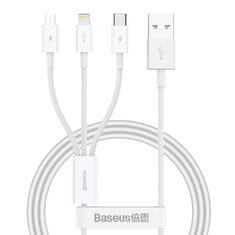 BASEUS baseus superior data usb do m+l+c kabel za hitro polnjenje 3,5a 1m (bela)
