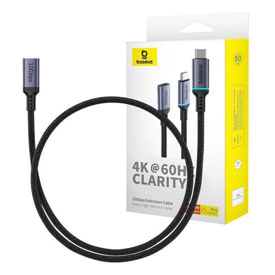 BASEUS baseus usb-c moški-ženska podaljšek kabla visoke ločljivosti 10 gbps, 0,5 m (črn)
