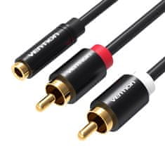 Vention avdio kabel 3,5 mm ženski na 2x rca moški 1 m vention vab-r01-b100 črn