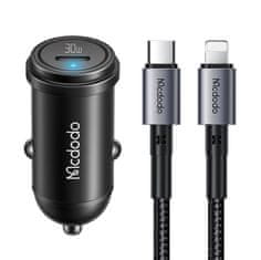 Mcdodo avtomobilski polnilec mcdodo cc-7492, usb-c, 30w + kabel usb-c na lightning (črn)