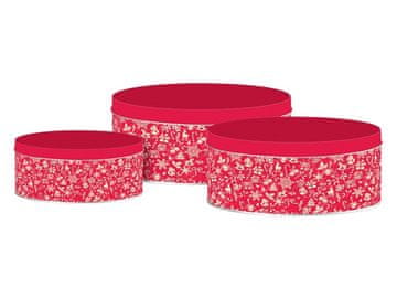 Okrogla pločevinasta škatla Holly Jolly, rdeča, komplet 3 kosov, 200x90/185x80/140x65mm