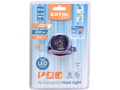 Extol Light naglavna svetilka 450lm CREE XPL, USB polnjenje, 10W CREE XPL, funkcijo ZOOM