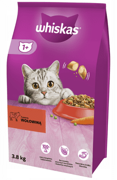 shumee Whiskas suha hrana za odrasle mačke z govedino 3,8 kg