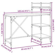 Greatstore Računalniška miza s policami dimljen hrast 120x47x109 cm