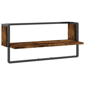 Vidaxl Stenska polica s prečko dimljen hrast 65x25x30 cm