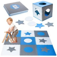 WOWO Foam Puzzle Mat za otroke - Otroška pena Puzzle Mat 180x180cm, 9 kosov, siva in modra