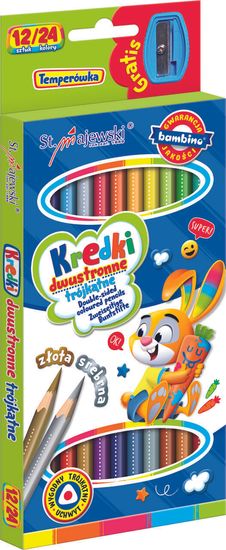 WOWO BAMBINO Double-Sided Crayons - dvostranske trikotne šolske barvice 12/24 barv s šilčkom