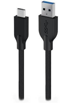 Genius ACC-A2CC-3A, kabel, USB A / USB-C, USB 3.0, 3A, QC 3.0, pleten, 1,5 m, črn