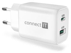 Connect IT Wanderer2 GaN polnilni adapter 1×USB-C + 1xUSB-A, 33W PD, BELA