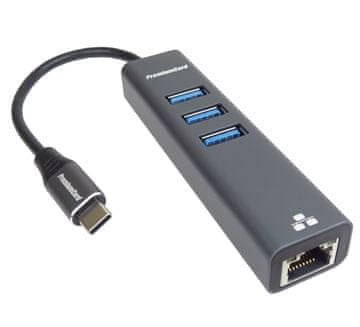 PremiumCord Adapter USB-C na gigabitni vmesnik + 3x USB 3.0