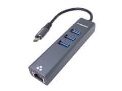 PremiumCord Adapter USB-C na gigabitni vmesnik + 3x USB 3.0