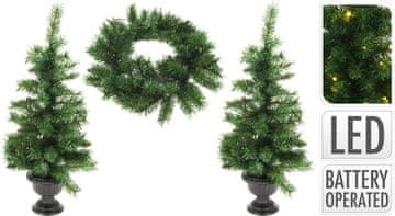 STREFA Božični set (2 drevesa 90 cm v cvetličnem loncu, 1x girlanda 53 cm+osvetlitev) zelena