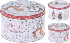STREFA Okrogla pločevinasta škatla CHRISTMAS set 3-delna mešanica dekor
