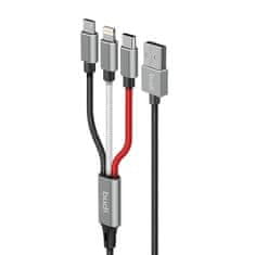 Budi 3v1 kabel usb na lightning / usb-c / micro usb budi 2,4a, 1m, pleten (črn)