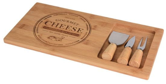 STREFA 4-delni komplet deske za sir iz bambusa (deska 38x18,5x1,5 cm, 2x nož, 1x vilice)