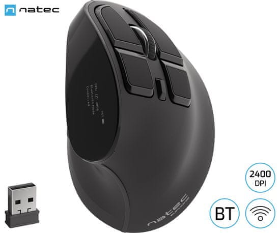 Natec Euphonie vertikalna brezžična miška, 2400DPI, Bluetooth, za desničarje (MOUSE-NAT-EUPHONIE)