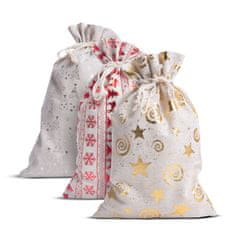 Family Platnena darilna vrečka - 3 vrste z božičnimi motivi - 20 x 30 cm
